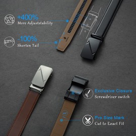 DOOPAI Belt Men, Ratchet Belt Dress Adjustable 1 3/8" Genuine Leather Belt, Black Men's Designer Belt with Metal Buckle, Belt Size Length Can be Cut, with Gift Box