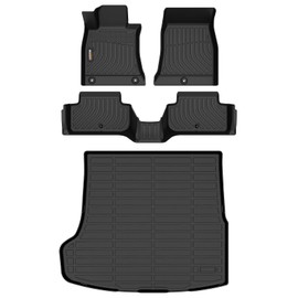 Binmotor-Floor Mats and Cargo Liner Set for Genesis G70 RWD 2019-2024 2025,2 Rows Floor Mats with Cargo Mat Set,Waterproof TPE Liners for Genesis G70 RWD Trunk Liner Accessories Mats -Black