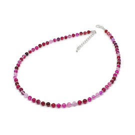 THEPRETTYBITS Rose Red Agate Beaded Necklace, Vibrant Gemstone Collar, Adjustable 16-inch Strand, Silver Plated, Handmade Boho Chic Chakra Crysta