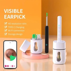 Earwax Removal Tool Set with Camera - Portable 360° Wide Angle Ear Cleaner with Type-C Rechargeable, Waterproof Endoscope Ear Cleaning Tool for iPhone and Android Phones,Father's Day Gifts:_White Pro