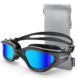 YAKAON Adult Swim Goggles for Men & Women – Polarized Mirrored Lenses, Anti-Fog & Leakproof Seal – Wide View Comfort for Lap Swimming, Open Water, Pool