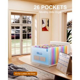 ThinkTex Accordion‌ File Organiser, 26 Pockets Expanding File Folders, Monthly Bill Receipt Documents Organiser, A-Z Colorful Tabs, Letter/A4 Size - Blue