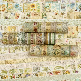Songdao 36 Rolls Vintage Washi Tape Pack Retro Arts Adhesive Tapes Wide Chronicle Decorative Masking Tape Sets for Craft, Kids, Scrapbook, DIY, Gift Wrapping (Forest Praise)