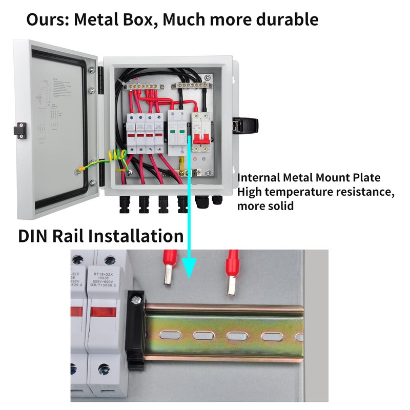 PowGrow PV Combiner Box, 4 String Metal Solar Combiner Box