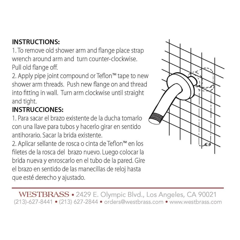 Westbrass 1/2" IPS x 10" Shower Arm with Sure Grip