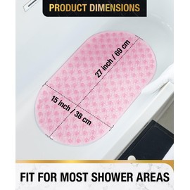 HITSLAM Oval Bath Mat Non Slip Anti Mould, 68 x 38 CM Anti Slip Shower Mat for Bathroom, Machine Washable Bubble Bathtub mat with Suction Cups and Drain Holes, Soft on Feet, Pink