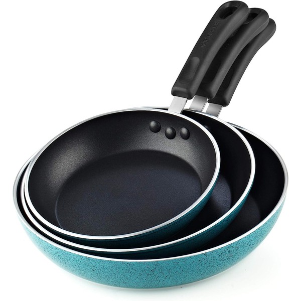 Cook N Home Nonstick Saute Fry Pan Set, 8, 9.5, and 11-Inch Kitchen Cooking Frying Saute Pan Skillet, Induction Compatible, Turquoise, 3-Piece