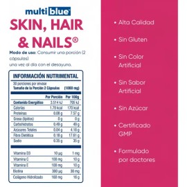 Multiblue Colágeno Hidrolizado Capsulas Sin Sabor 60 Unidades Biotina Vitamina C                                                                      