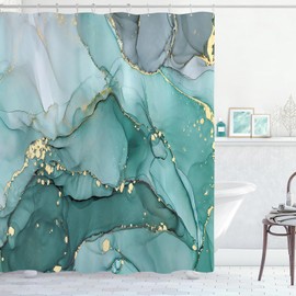 BayNook Extra Long Shower Curtain 72 x 96 Inch, Turquoise Floor to Ceiling X-Long Abstract Marble Shower Curtains for Bathroom, Modern Luxury Art Ink Fabric Shower Curtain Set with Hooks