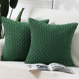 Madizz Set of 2 Decorative Pillow Covers Soft Corduroy Luxury Style Cushion Case for Bedroom Sofa 60 x 60 cm Green