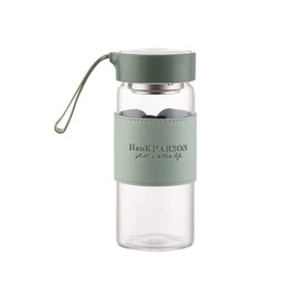 Aurfedes Glass Water Bottles 16 Oz Borosilicate water bottle-with sealing cap and Holsters and filters - BPA free,Men and Women Portable Glass Bottle (Green)