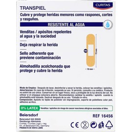 CURITAS TRANSPIEL Resistentes al agua 19x72mm. Caja c/100 Pzs.