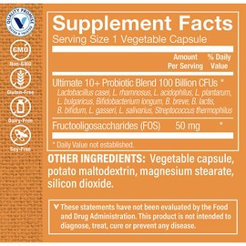 The Vitamin Shoppe Ultimate 10+ Probiotics - Immune Support, Digestive & Respiratory Health - 100 Billion CFUs (30 Vegetable Capsules)