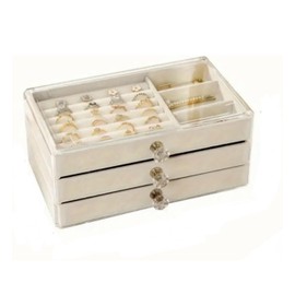 HealthyMoov Jewellery Organizer Drawer 3 Tier Necklace Pendant Earrings Rings Acrylic Clear Plastic Lightweight Beige