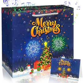DTESL Christmas Gift Bags Lights Fireworks and Cheering Musical Gift Bag - Designed for Christmas,Christmas gift bags are given to wives husbands men and women(Medium)