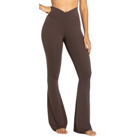 Sunzel Flare Leggings, Crossover Yoga Pants with Tummy Control, High-Waisted and Wide Leg, 32" Inseam, Seal Brown X-Small