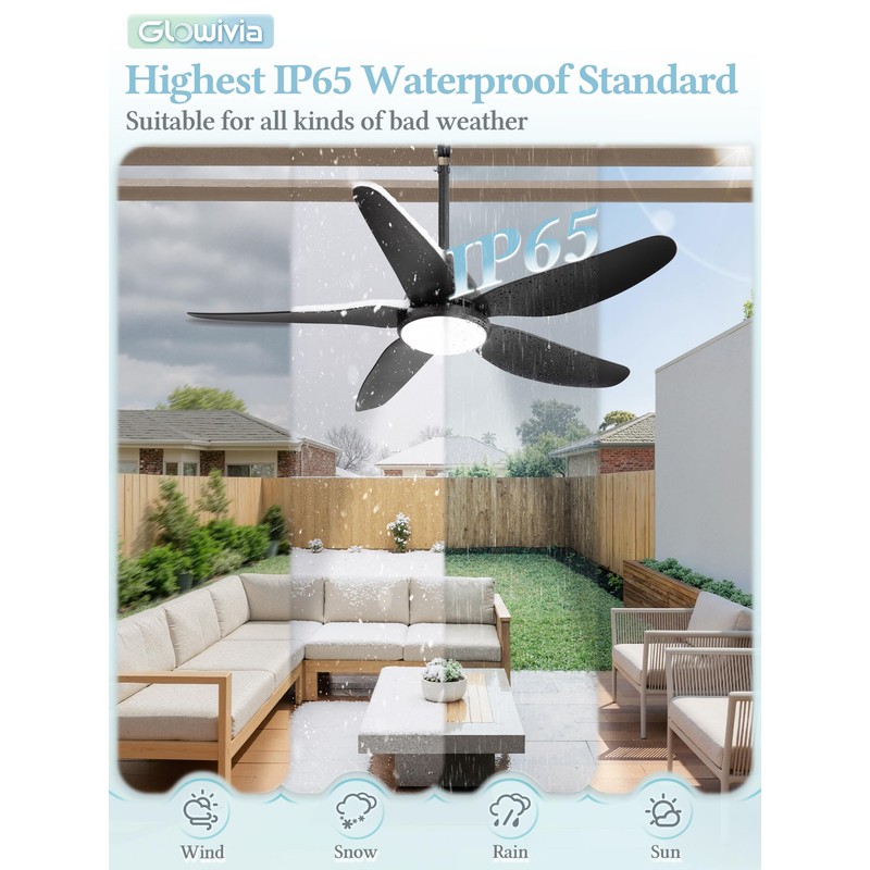 46" Outdoor Ceiling Fan with Lights,Plug in Hanging,IP65 Waterproof(Black)