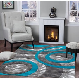 GLORY RUGS Area Rug Modern 8x10 Turquoise Circles Geometry Soft Hand Carved Contemporary Floor Carpet Fluffy Texture for Indoor Living Dining Room and Bedroom Area