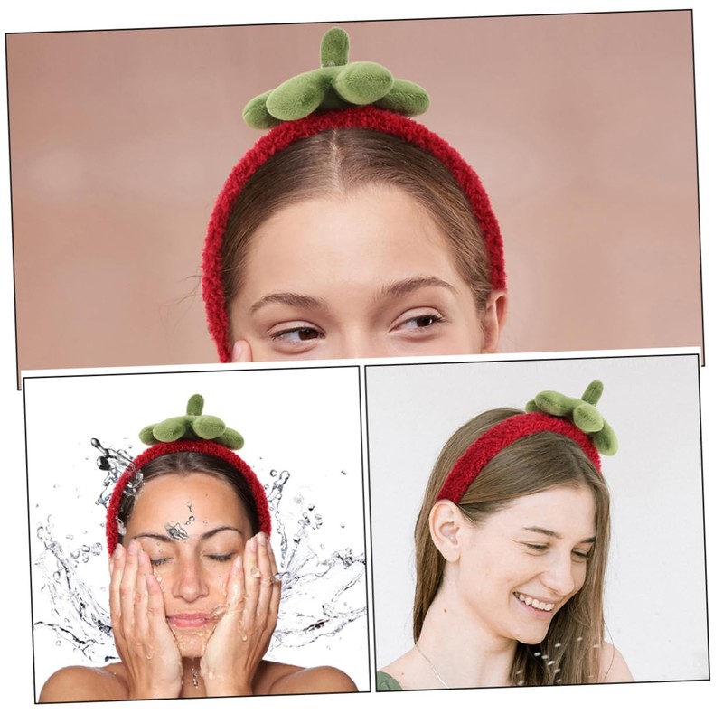 Gatuida 3pcs Cute Strawberry Headbands for Women Soft Fleece Hair