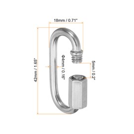 PATIKIL 4mm Chain Quick Links, 5 Pack Chain Connector Screw Locking Clips Hook Oval D Ring for Chandelier Backpack Tent, 304 Stainless Steel 507 Lbs Silver