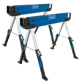 Scheppach Work Stand Sawhorse MWB600 Saw Aid Saw Frame Wood Cutting Trestle Set of 2 589 kg Load 61.8 - 82 cm Working Height Non-Slip Feet and Adjustable Legs