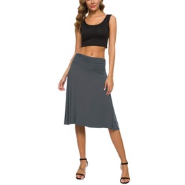 EXCHIC Women's Elastic Waist Plain A-Line Yoga Skirt - Slate, size: l