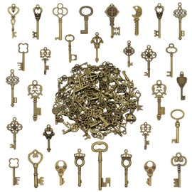 AebDerp 125 Pieces Mixed Vintage Skeleton Key Decoration Small Bronze Pendant Retro Craft Set for DIY Necklace Jewellery Charms Key Ring Wedding Party Birthday Old Accessories, Metal, No Gemstone