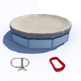 [Upgraded] 18ft/21ft/24ft/28ft Round Winter Pool Covers for Above Ground Pool Cover 21FT Cover 4FT Overlap - 500D Windproof with Steel Cable & Heavy Duty Winch - Swimming Pool Winter Cover Beige
