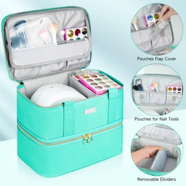 LEFOR·Z Nail Polish Organizer,Double-Layer Nail Organizers and Storage,Nail Polish Carrying Case for 40 Bottles (15ml-0.5 fl.oz) and Nail Lamp,Portable Nail Polish Holder for Nail Supplies,Mint Green