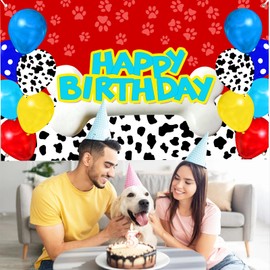 Dog Birthday Decorations Large Dog Birthday Banner Backdrop Puppy Party Decorations Dogs Birthday Party Supplies Lets Pawty Birthday Party Photography Background for Dogs Kids Birthday (Red)