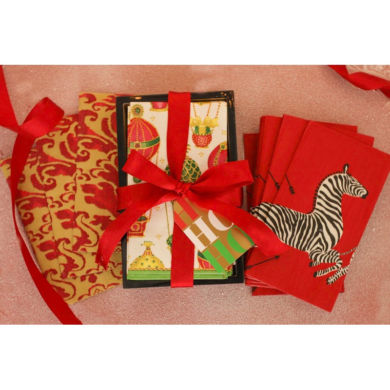 Entertaining with Caspari Guest Towels, Zebras Red, Pack of 15