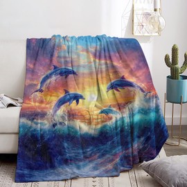 Bidesk - Manta divertida de delfín suave y acogedora, manta de franela cálida pero ligera para viajes, sofá, cama, para adultos, mujeres y hombres, envoltura mullida y cómoda al aire última