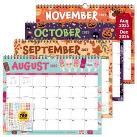 Decorably 18 Months Colorful 2025 Wall Calendar with Stickers July 2025 to December 2026, 14.5x11.5in Spring-Bound Wall Calendar with Stickers and Inspirational Quotes for Office and Home