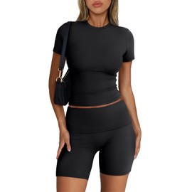Trendy Queen Womens 2 Piece Workout Sets Short Matching Lounge Sets Summer Clothes Going Out Gym Outfits Black M