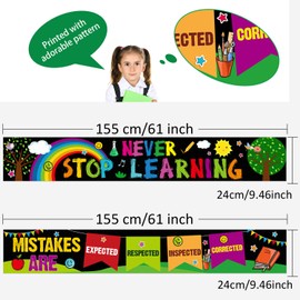 2 Pieces Motivational Classroom Banner Poster Positive Educational Classroom Decorations Inspirational Wall Banner Poster with 40 Pieces Glue Points, 61 x 9.5 Inch