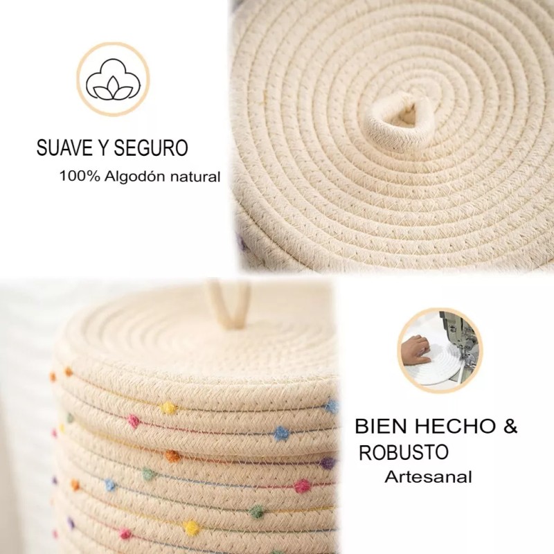 Esme L&H Cesta De Almacenamiento Con Tapa Cuerda Tejida Arcoíris