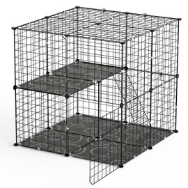 2 Tier Cat Cage Playpen, 28in Indoor Pet Cat Enclosures, Detachable Cat Crate Metal Wire Kennels House with Climbing Ladder for Ferret Squirrel Small Animals, Easy to Assemble