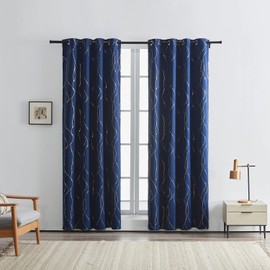 SMILE WEAVER Navy Blackout Curtains for Living Room 2 Panels,Room Darkening Curtain 54 Inch Length for Kid's Bedroom with Star Design Soft Thick Thermal Insulated Grommet Window Drapes