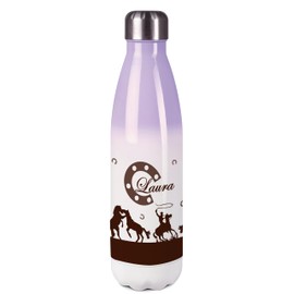 CreaDesign, Children's Stainless Steel Drinking Bottle, Horses, Brown, Purple, Thermal Flask, 500 ml, Leak-Proof, for Carbonated Drinks