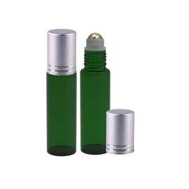 Perfume Studio® Set of Green Glass Rollers with Metal Ball Applicators- Ideal for Essential Oil - 10.4 ml (6, Silver Cap)