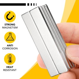 DIYMAG Neodymium Magnets, 10 Pack Strong Magnetic Bar with Double-Sided Adhensive Backing Heave Duty Rare Earth Magnet for Fridge, Classroom, Science and Craft - 2.36 x 0.39 x 0.12 in Silver