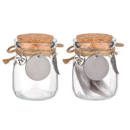 DELORIGIN 2PCS Pet Fur Memorial Jar Pets Hair Storage Glass Bottle with Heart Paw Pendants and Cork Stopper Dog Cat Keepsake Memorial Urn for Pet Ashes Hair Loss of Cat Sympathy Gift