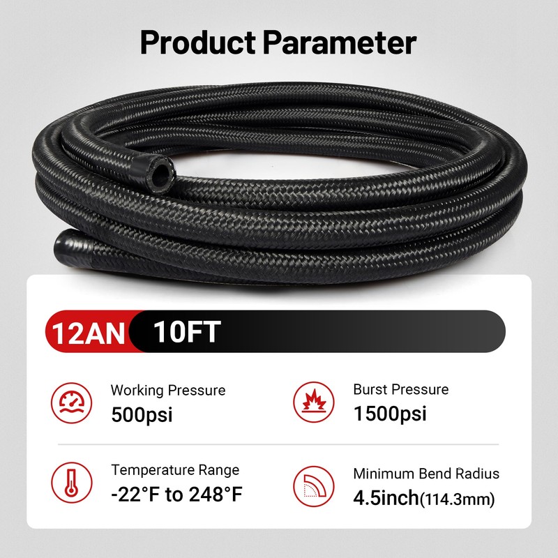 EVIL ENERGY 12AN Fuel Line Kit, 12AN Hose Braided Fuel