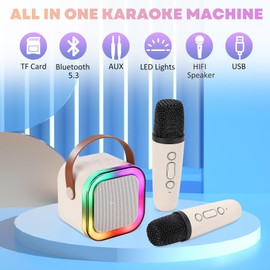Kids and Adults Karaoke Machine, Mini Karaoke Machine with 2 Wireless Microphones Kids Microphones for Singing, for 6.7.8.9.10.11.12 Year Old Girl Birthday Gifts Portable Karaoke Machine. (White)