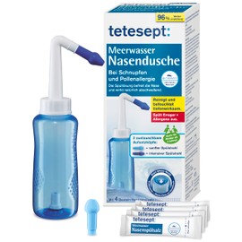 tetesept Sea Water Nose Shower for Runny Nose and Pollen Allergy - Includes 4 Bags of Nasal Rinse Salt - For Nasal Rinse with Two Interchangeable Attachments Also Suitable for Children