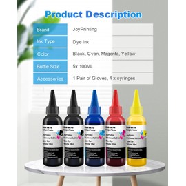 JoyPrinting Ink Refill Kit for HP Printer Cartridges HP 67 60 61 62 63 65 950 951 952 962 920 901 902 932 933 934 940 Refillable Ink Cartridges CISS System (5 x 100ml, Black, Cyan, Magenta, Yellow)