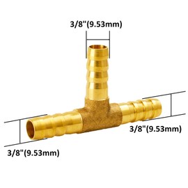 NICOLEKAY 3/8" Brass Barb Tee Fittings T-Shaped 3 Ways Union Hose Barb Pipe Fitting with 15pcs Stainless Steel Pipe Clamp for Water/Fuel/Air (Pack of 5)