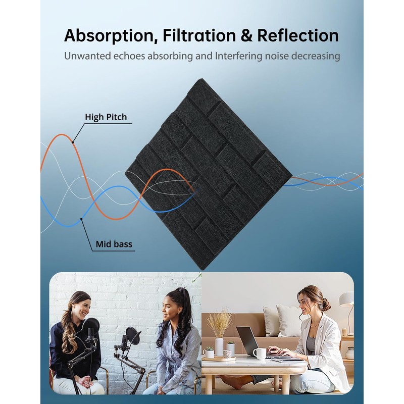 Acoustic Wall Panels, Brick Pattern Peel and Stick Sound Absorbing