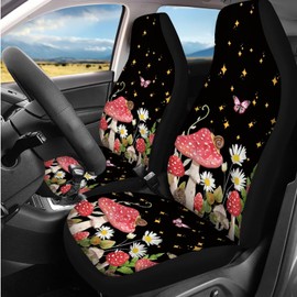 Dngkaoje Mushroom Car Accessories Full Set for Women Interior Seat Protector 13 Pcs Flower Mushroom Car Seat Covers Set for Front Rear Split Bench Cushion Pads,Trash Bin,Handbrake Shift Covers