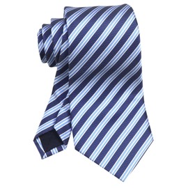 Kihatwin Men's Navy Blue and Light Blue White Ties Striped Jacquard Woven Silk Repp Job Interviews Office Neckties